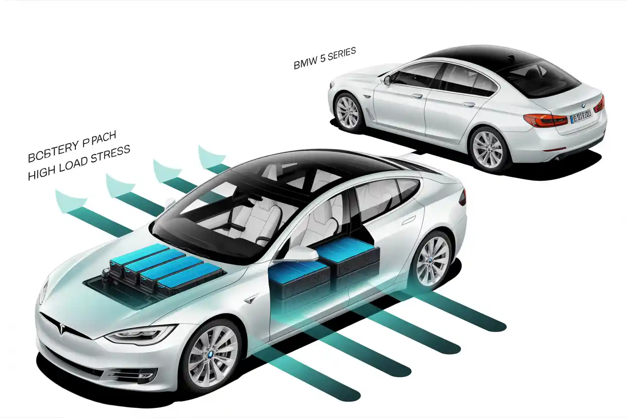 High-tech cross section of an EV-specific tire showing internal foam and reinforced sidewalls