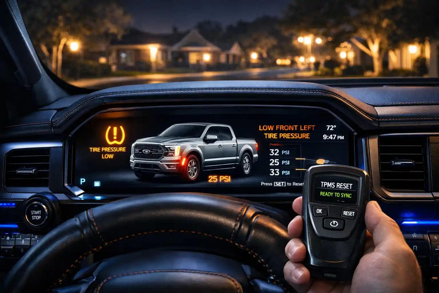 Ford F-150 Dashboard showing the TPMS warning light